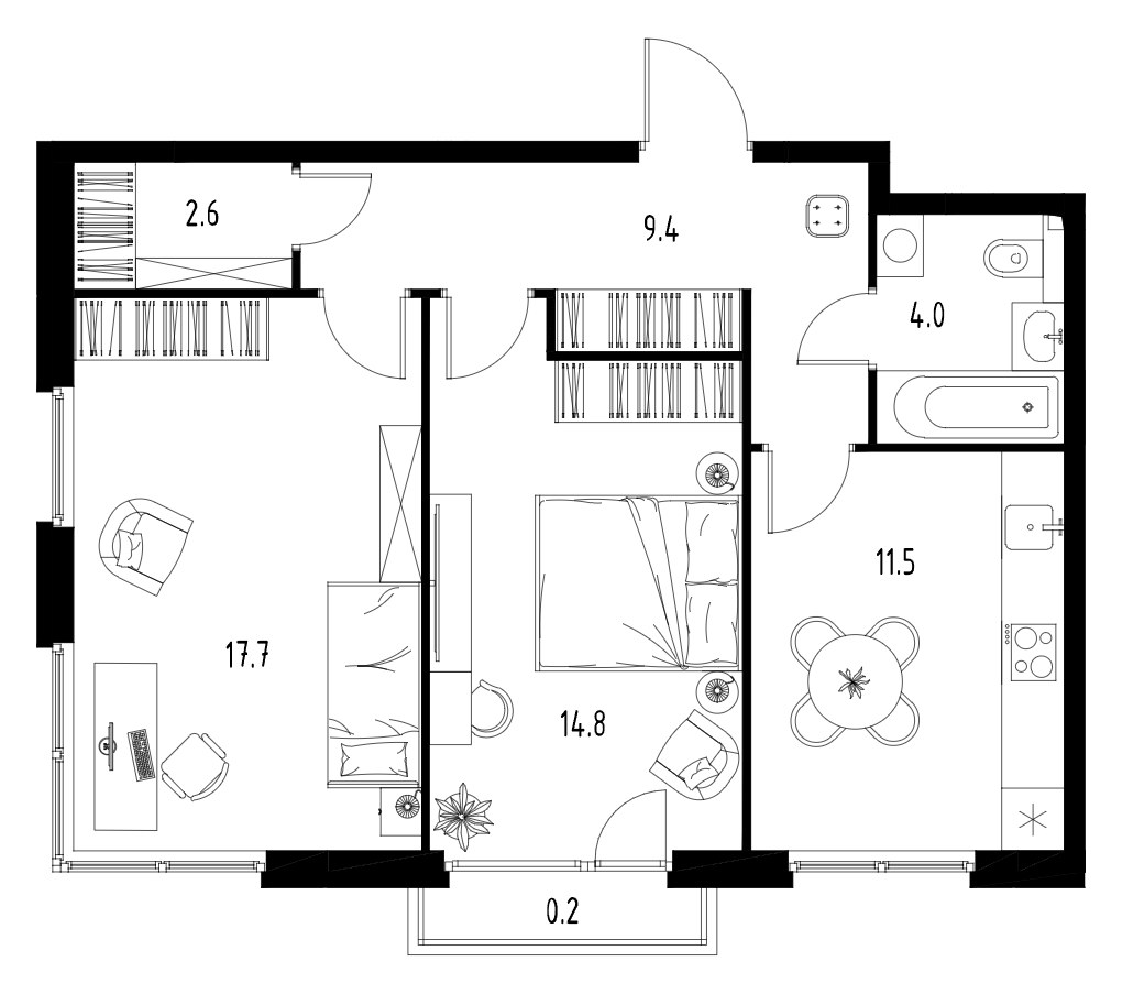 Планировка 59.9 м²
