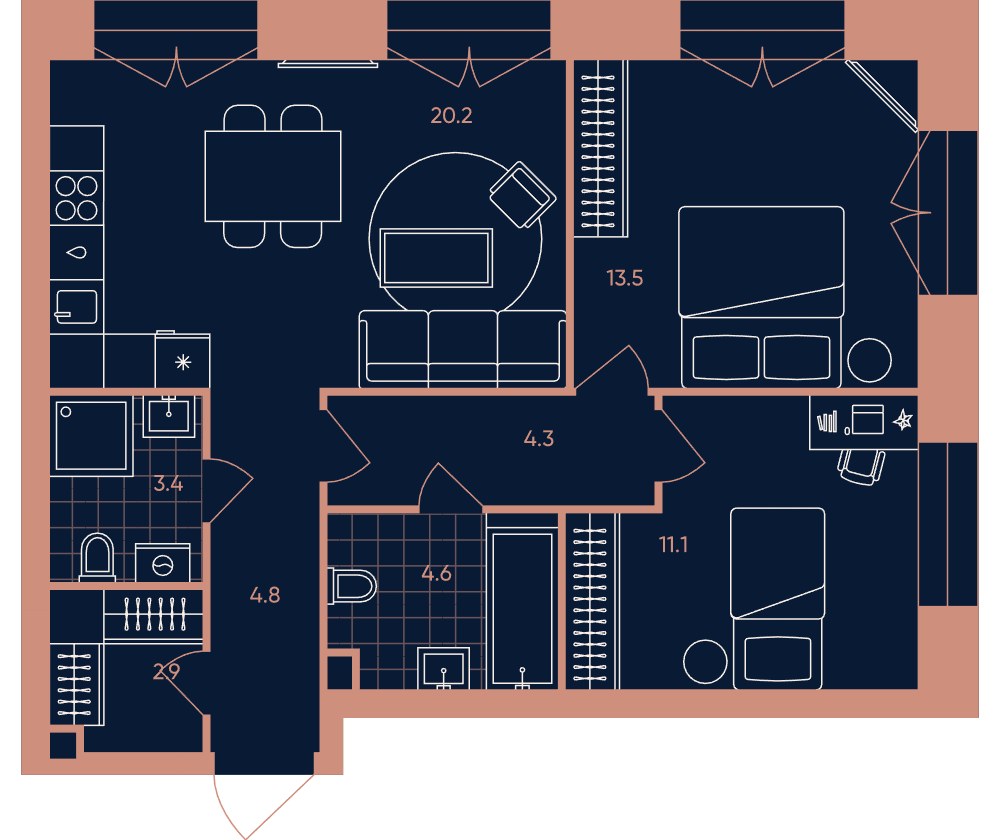 Планировка 64.8 м²