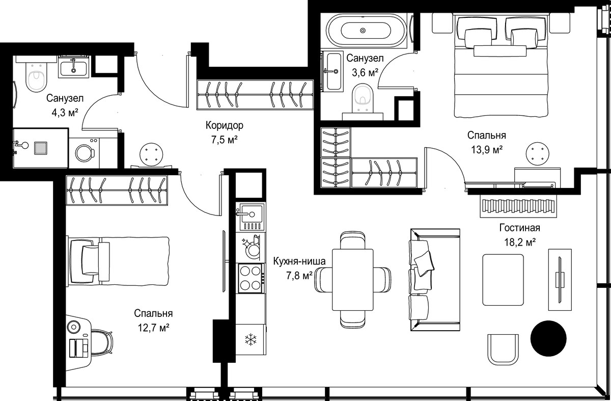Планировка 68.0 м²