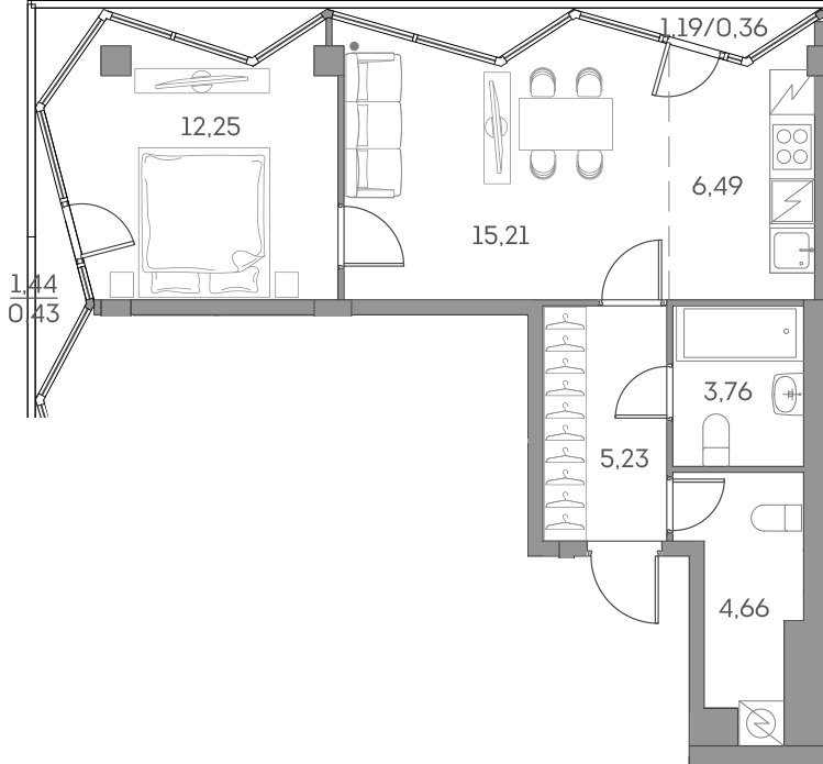 Планировка 48.39 м²