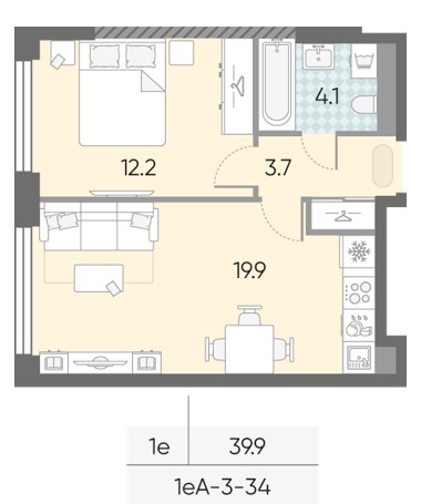 Планировка 39.9 м²