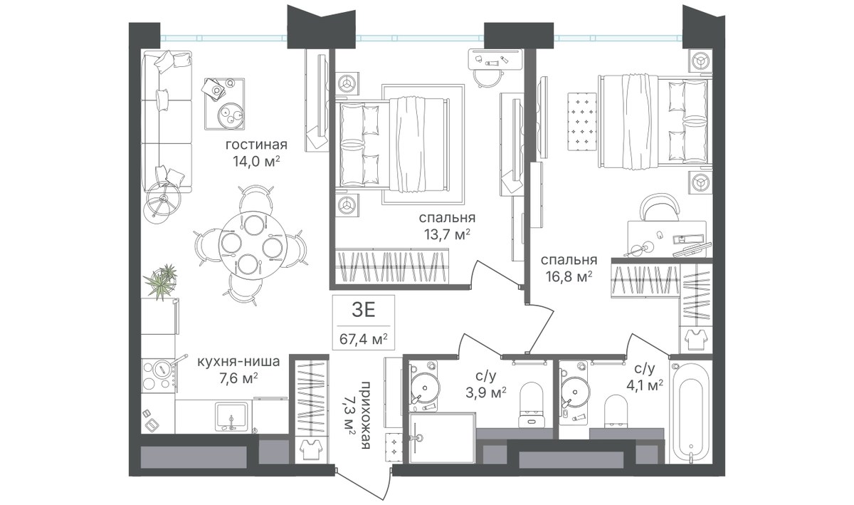 Планировка 67.4 м²