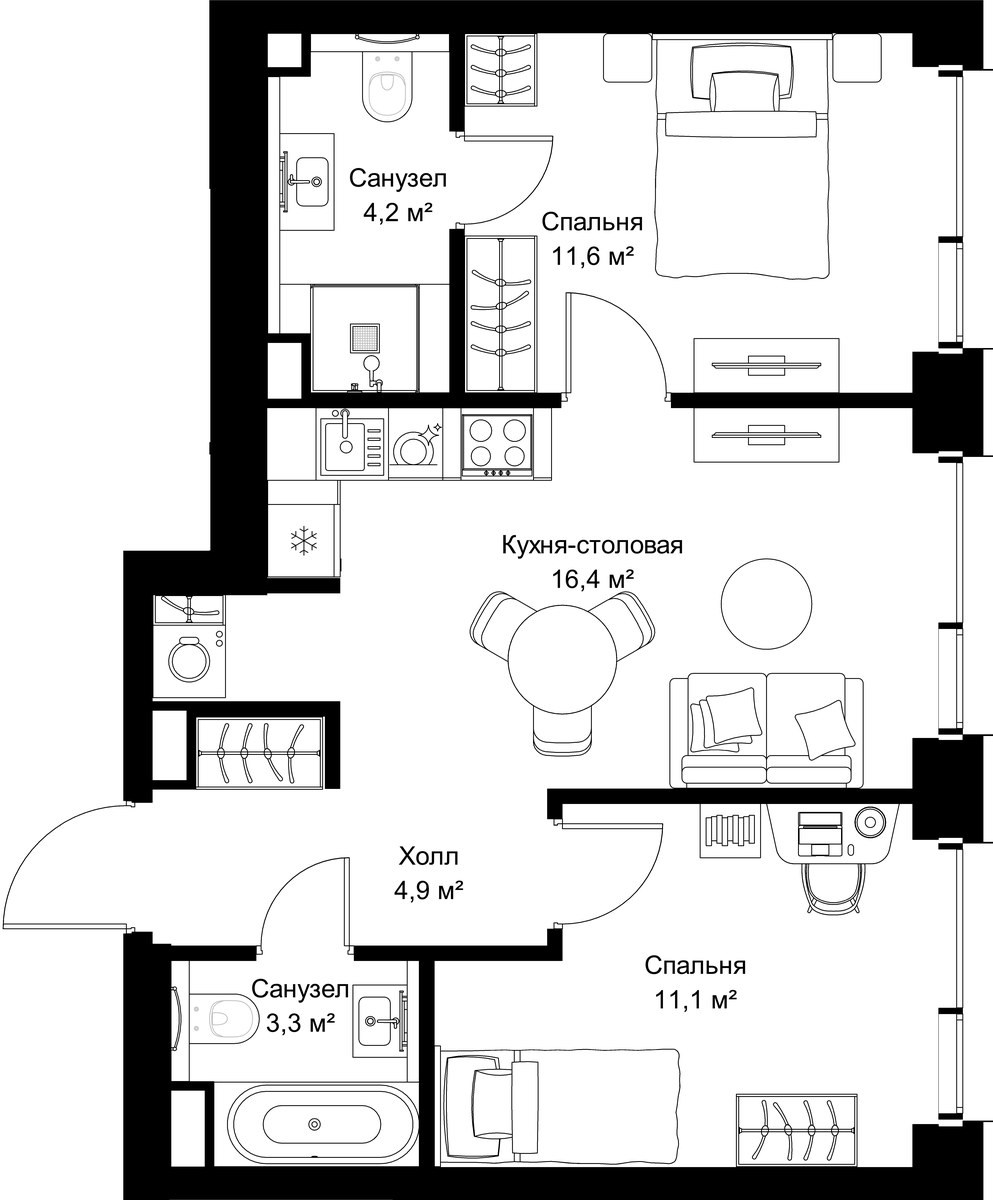 Планировка 52.9 м²