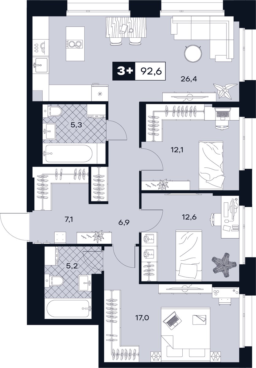 Планировка 92.6 м²