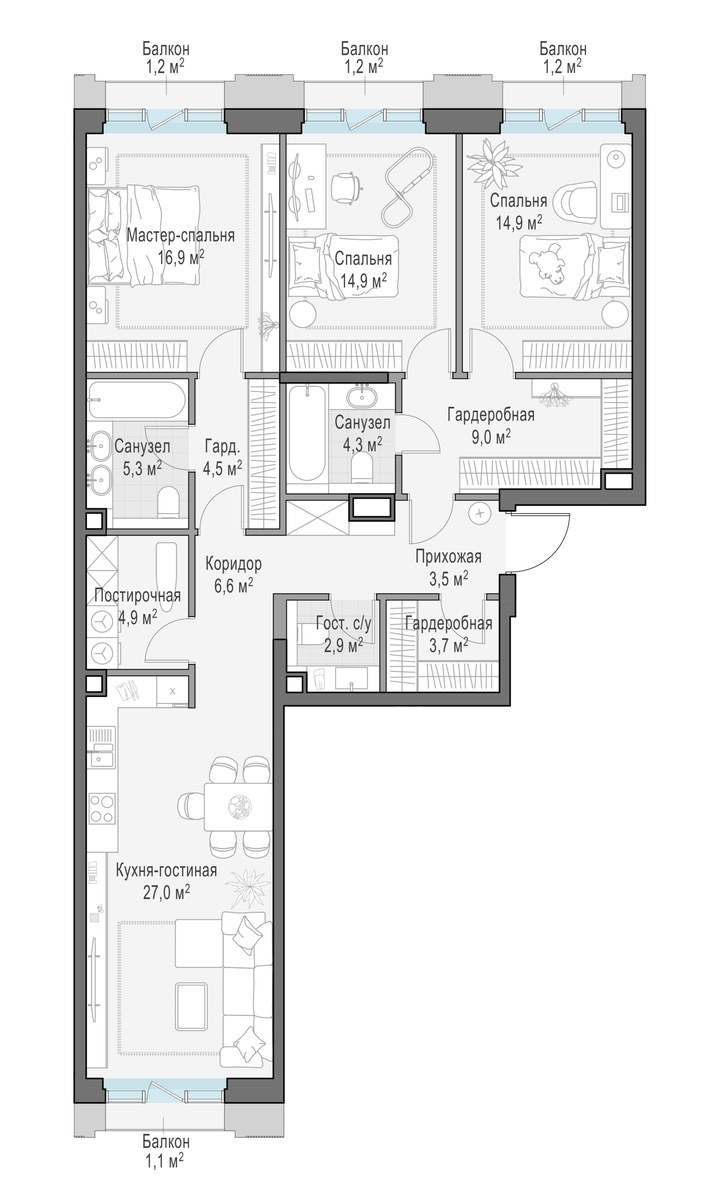 Планировка 121.3 м²