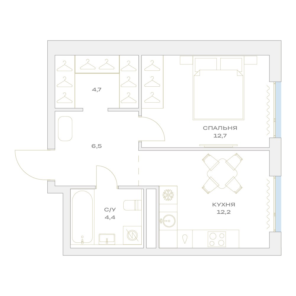 Планировка 40.5 м²