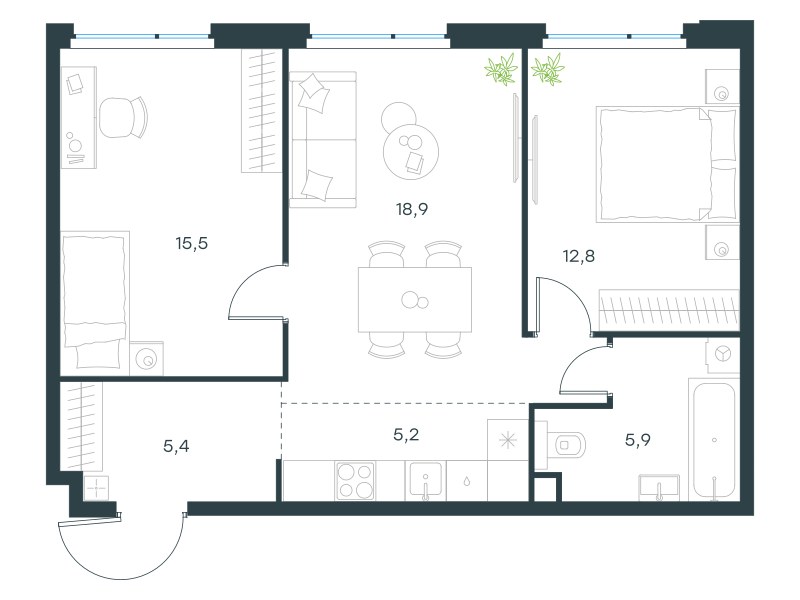 Планировка 63.7 м²
