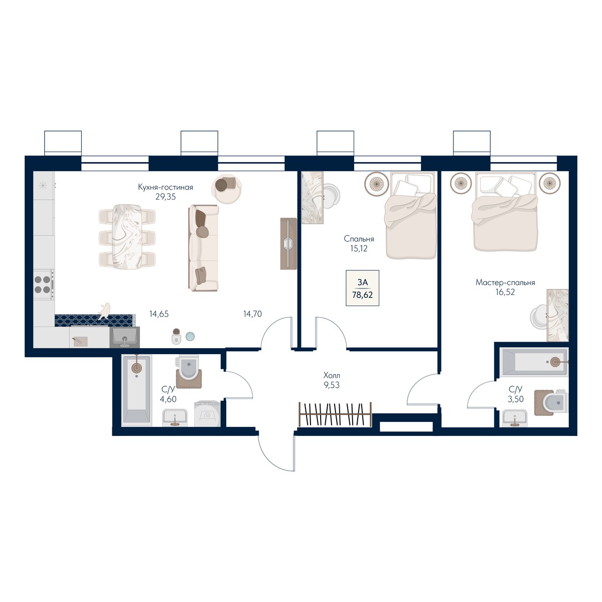 Планировка 78.62 м²