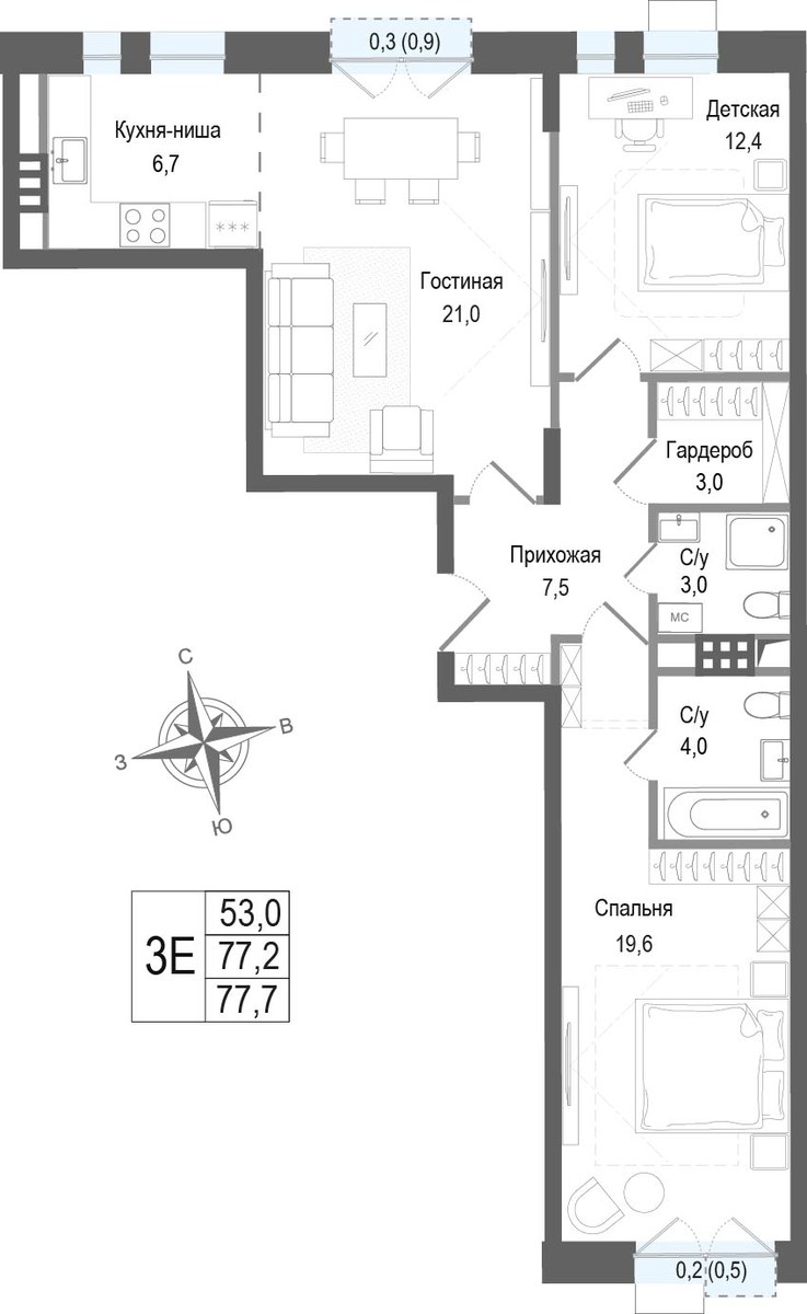 Планировка 77.2 м²