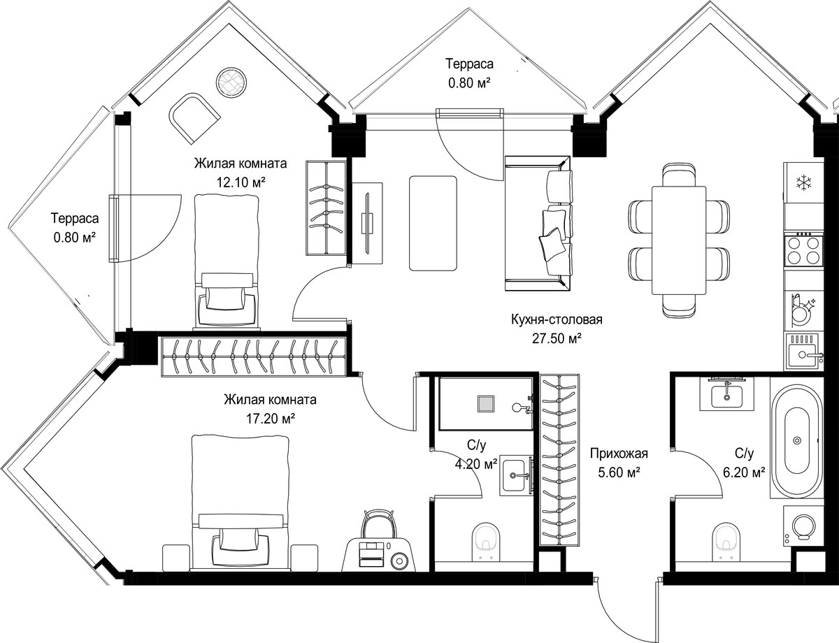 Планировка 74.4 м²