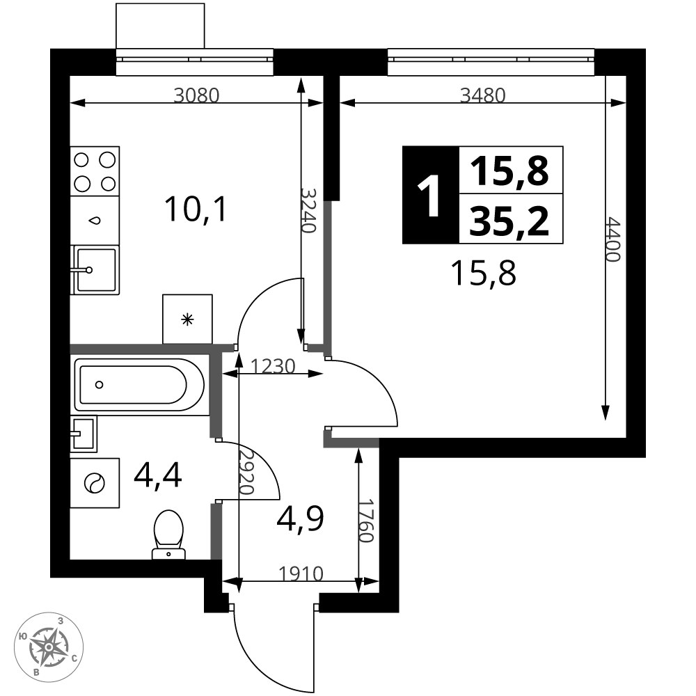 Планировка 35.2 м²