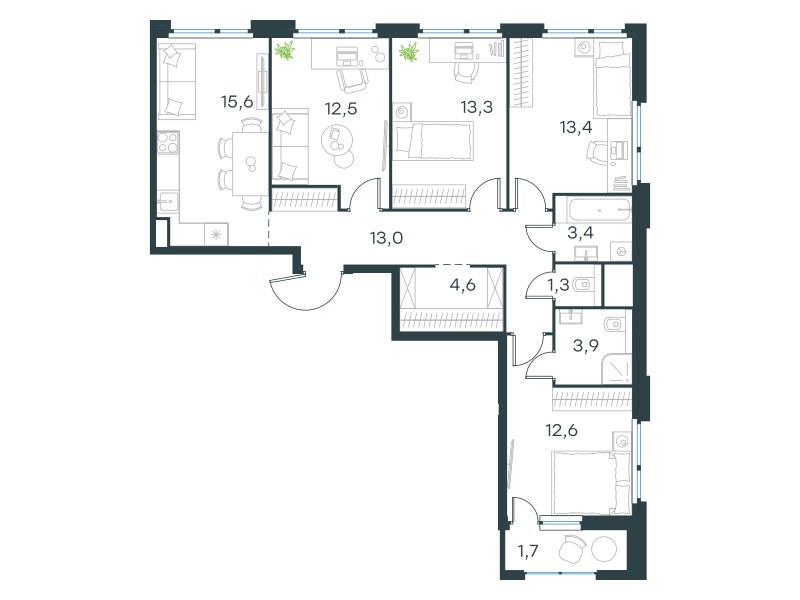 Планировка 95.3 м²