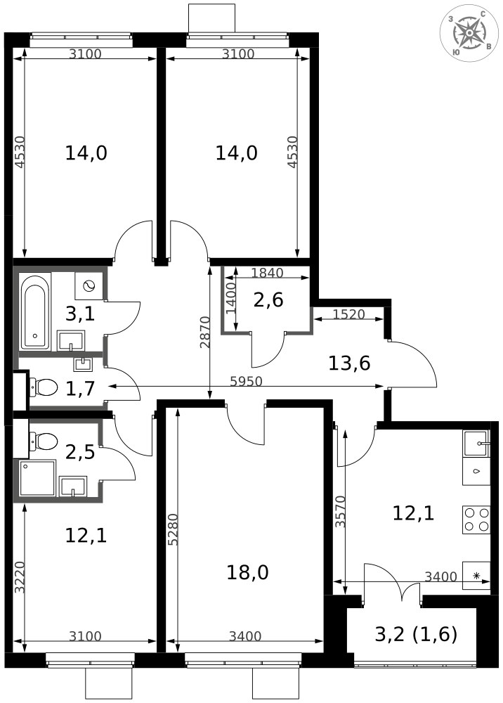 Планировка 96.5 м²