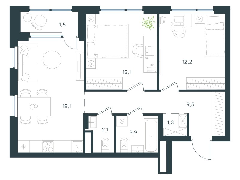 Планировка 61.7 м²