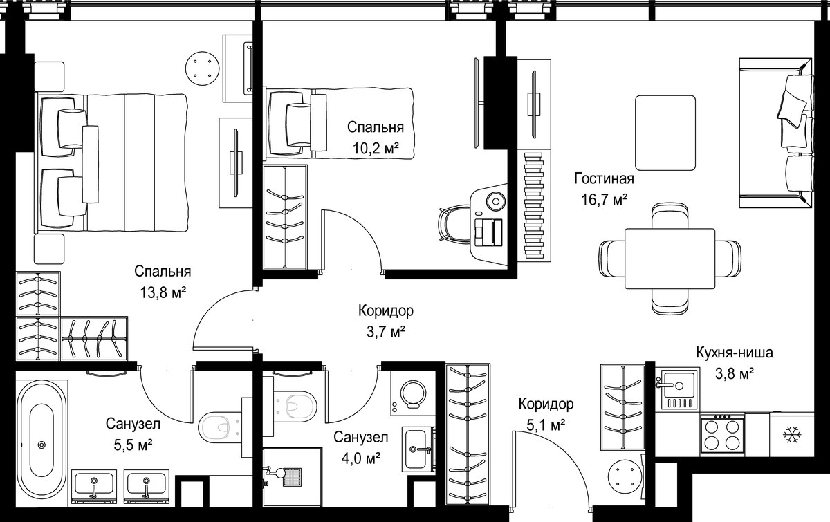 Планировка 62.8 м²