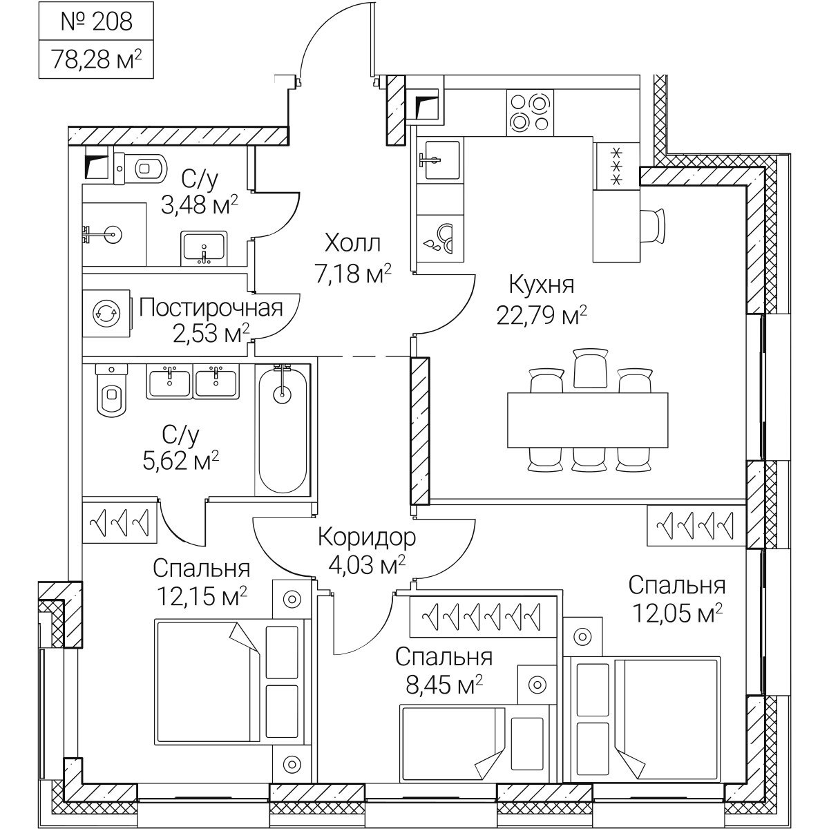 Планировка 78.28 м²