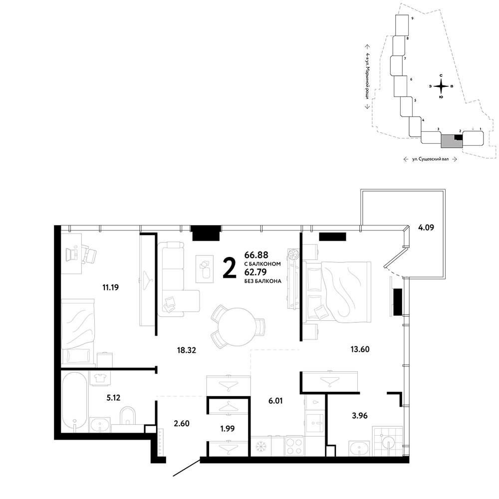 Планировка 66.88 м²