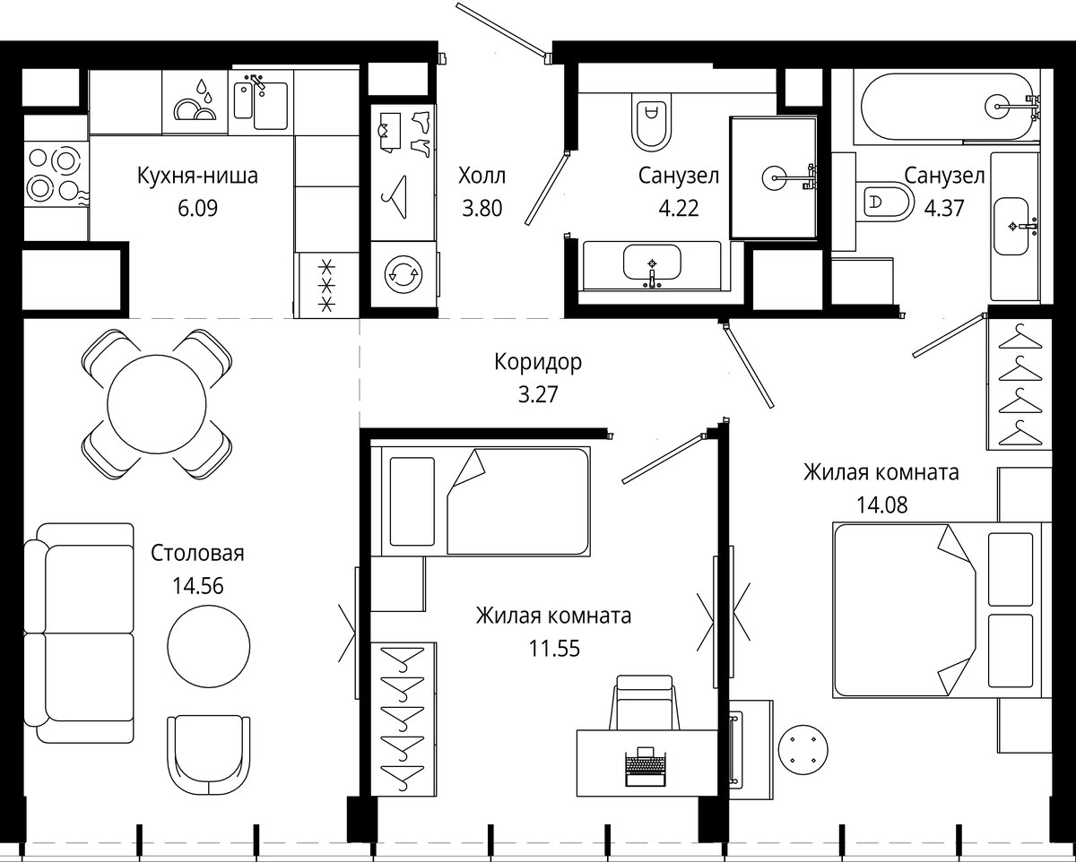 Планировка 62.0 м²