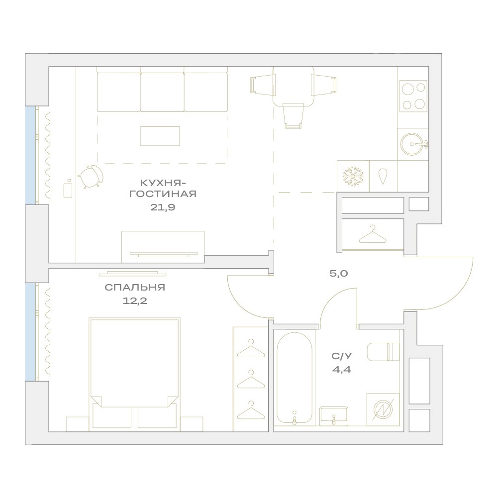 Планировка 43.5 м²