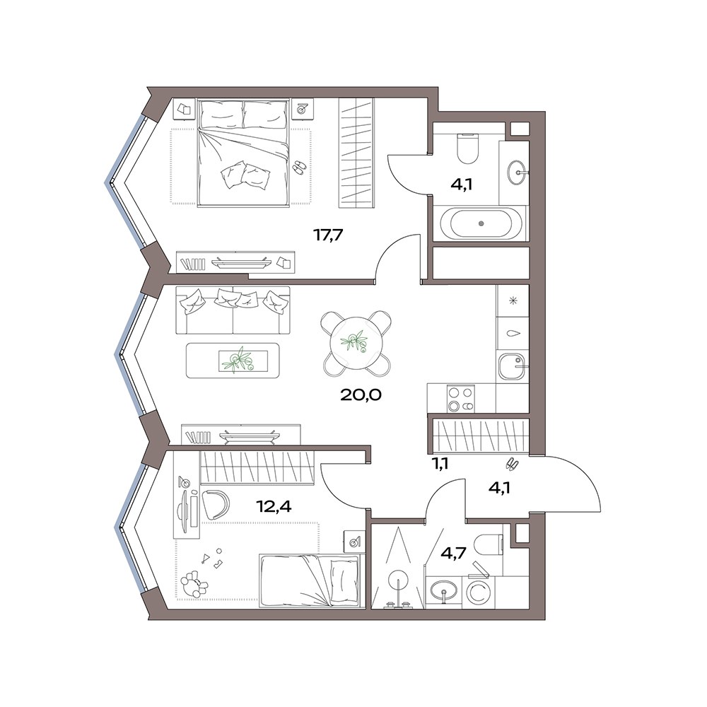 Планировка 65.1 м²