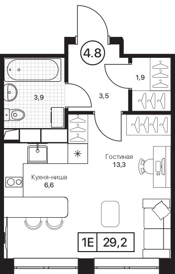 Планировка 29.2 м²