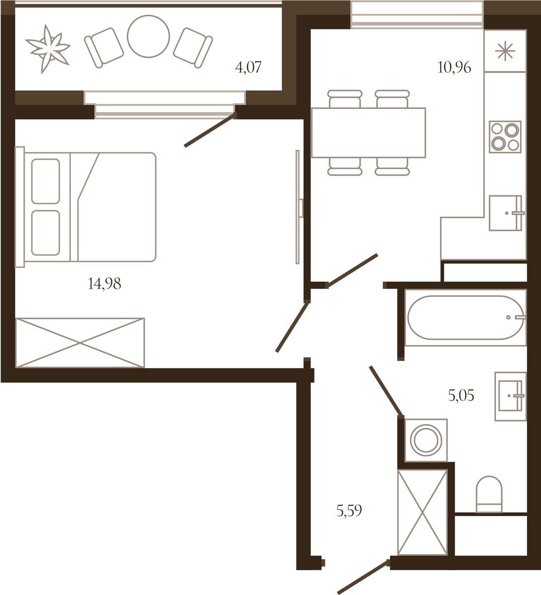 Планировка 38.62 м²