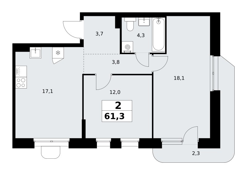 Планировка 61.3 м²
