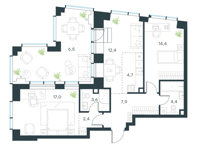 Планировка 73.3 м²