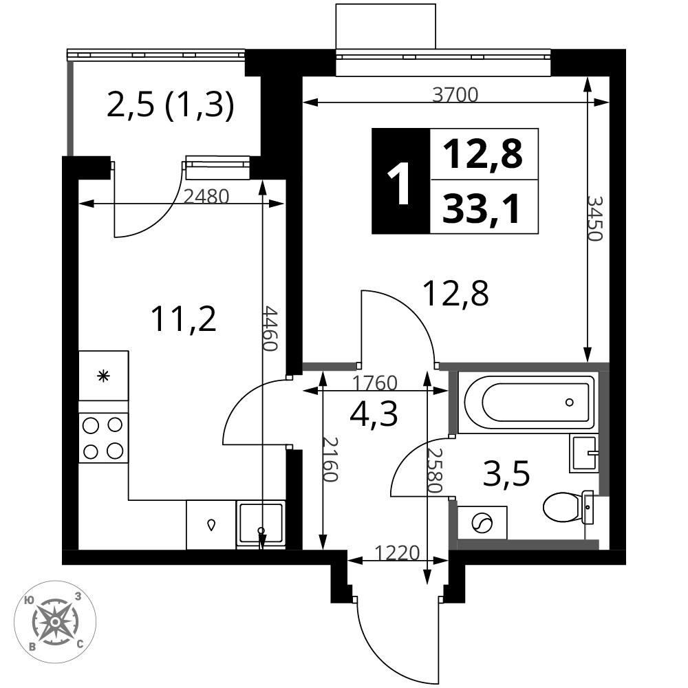 Планировка 33.1 м²