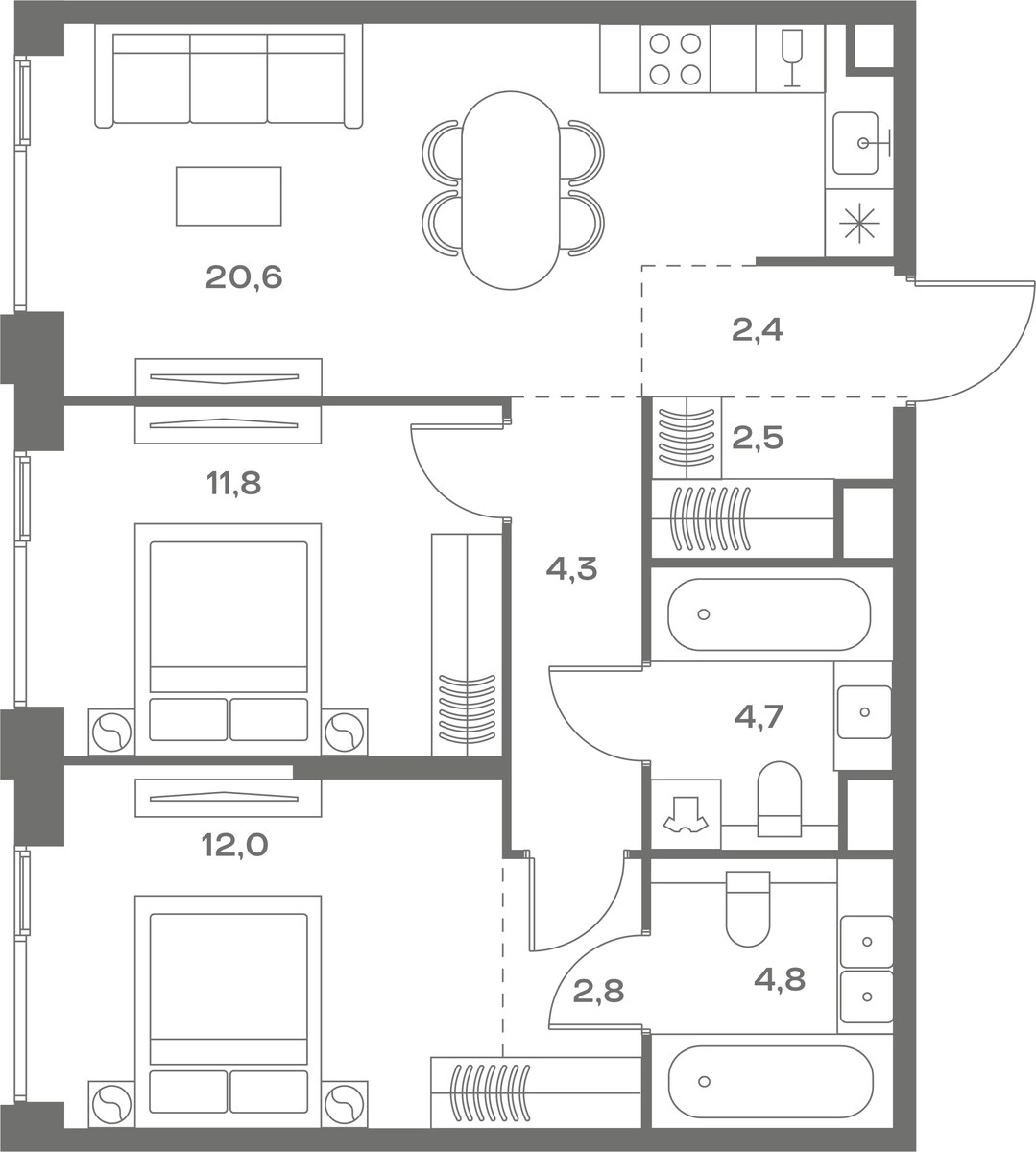 Планировка 65.9 м²