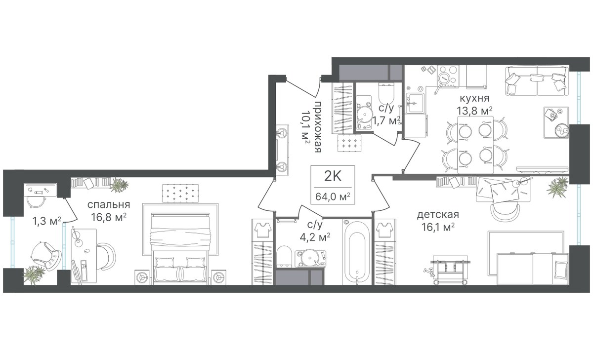 Планировка 63.7 м²