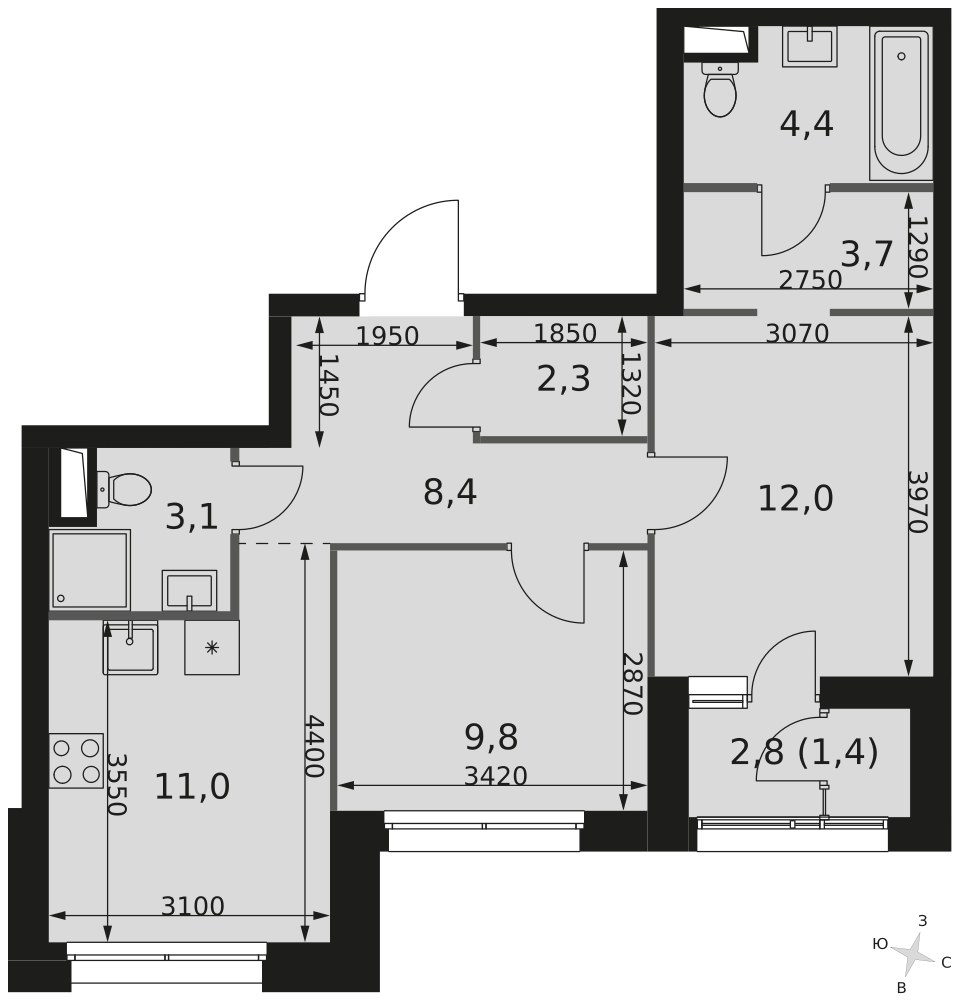 Планировка 56.1 м²