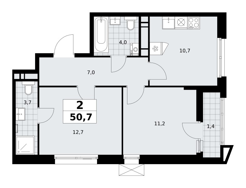 Планировка 50.7 м²