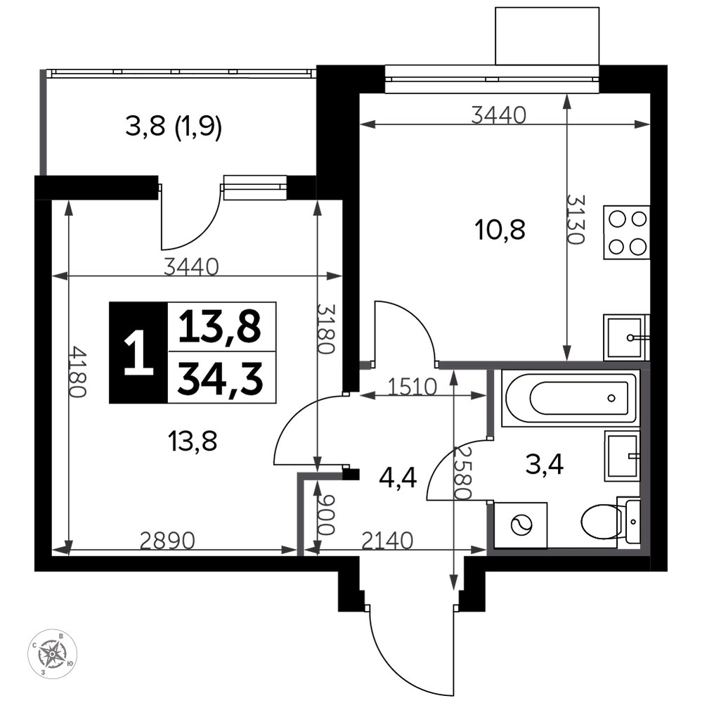 Планировка 34.7 м²