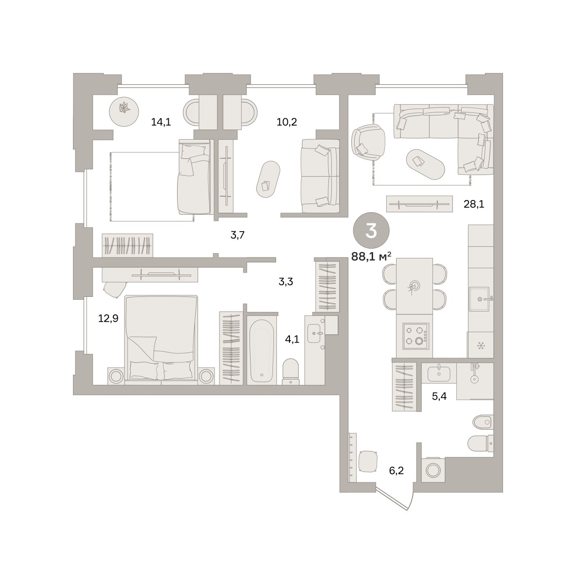 Планировка 88.05 м²