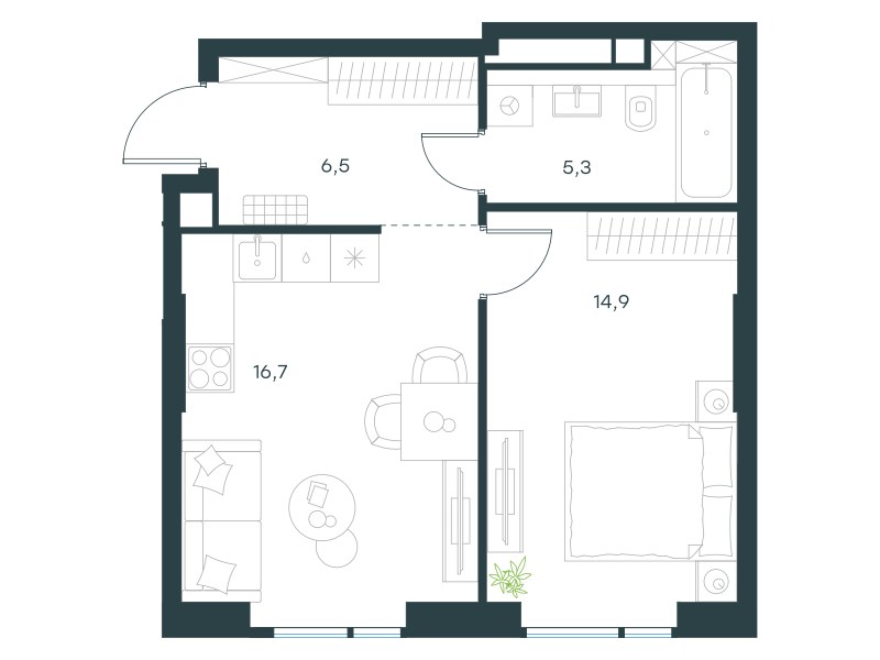 Планировка 43.4 м²