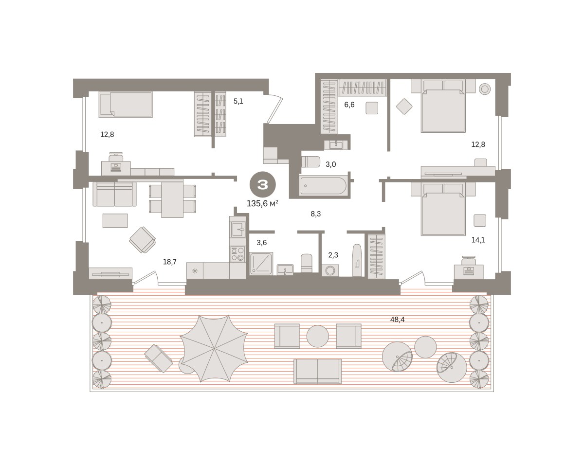 Планировка 135.56 м²