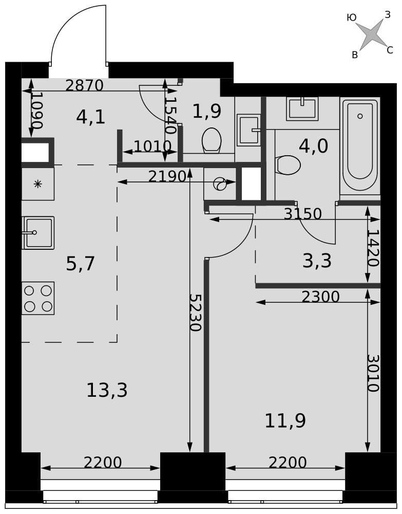Планировка 44.2 м²