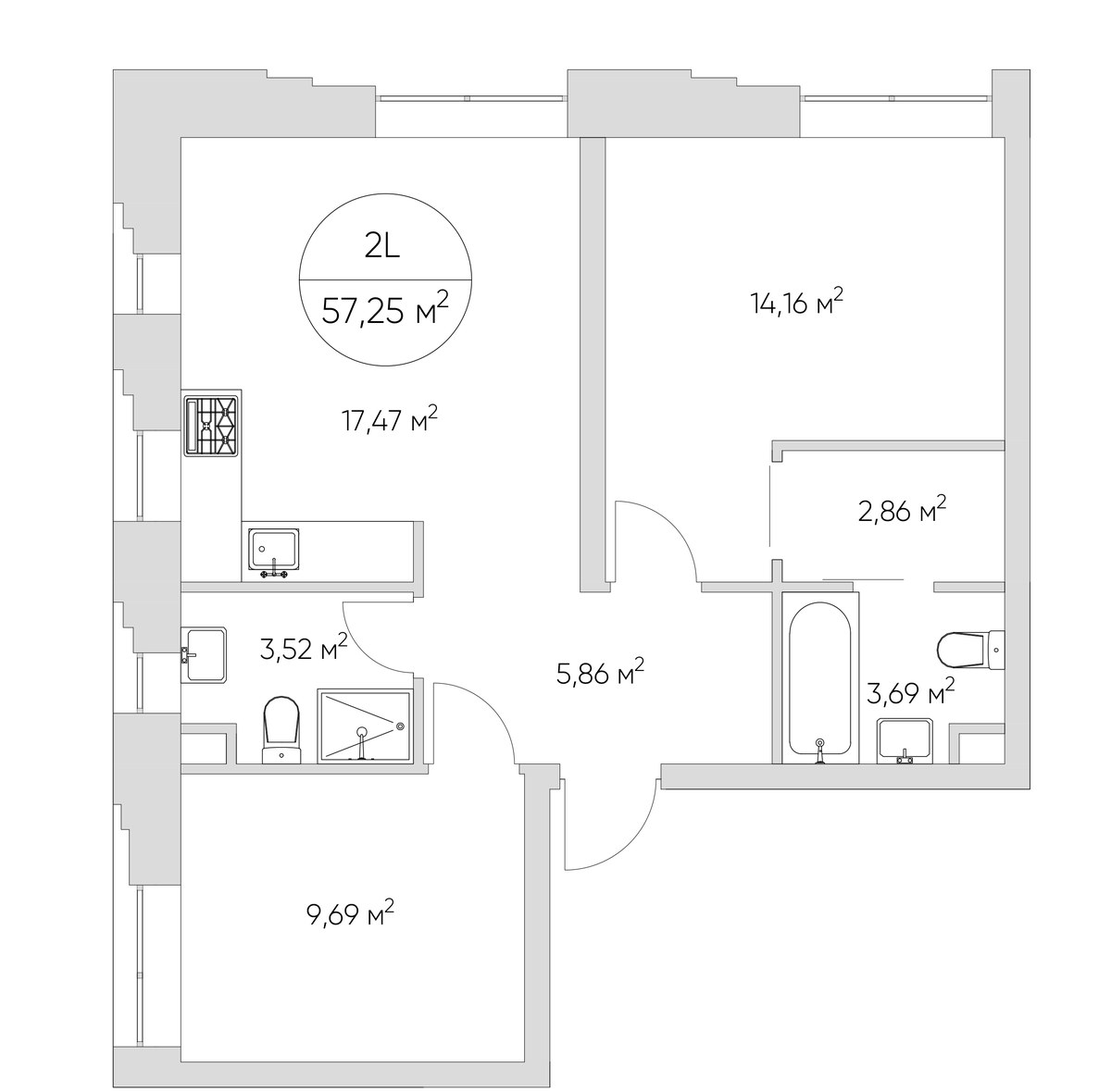Планировка 57.4 м²