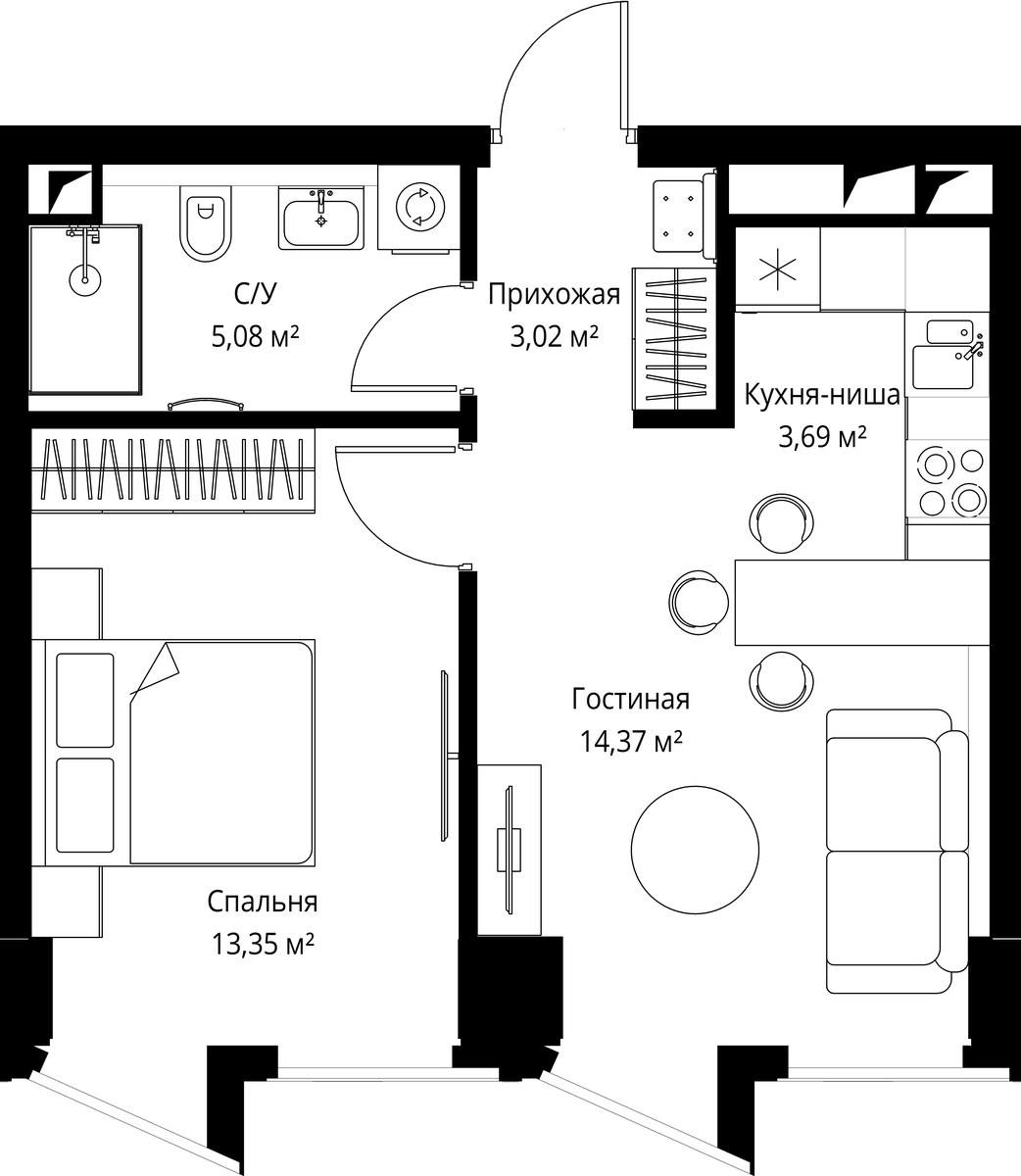 Планировка 39.2 м²