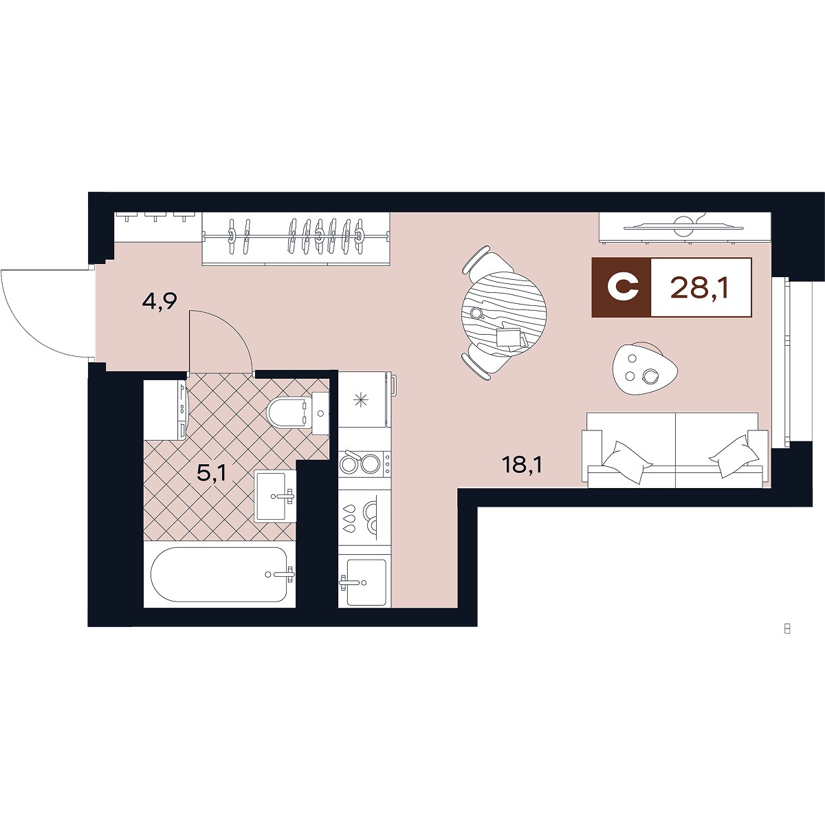 Планировка 28.1 м²