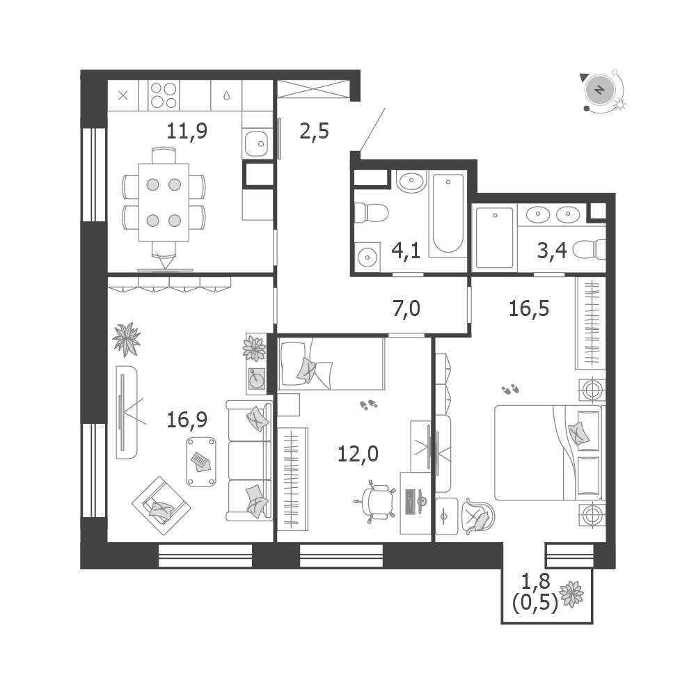Планировка 74.8 м²