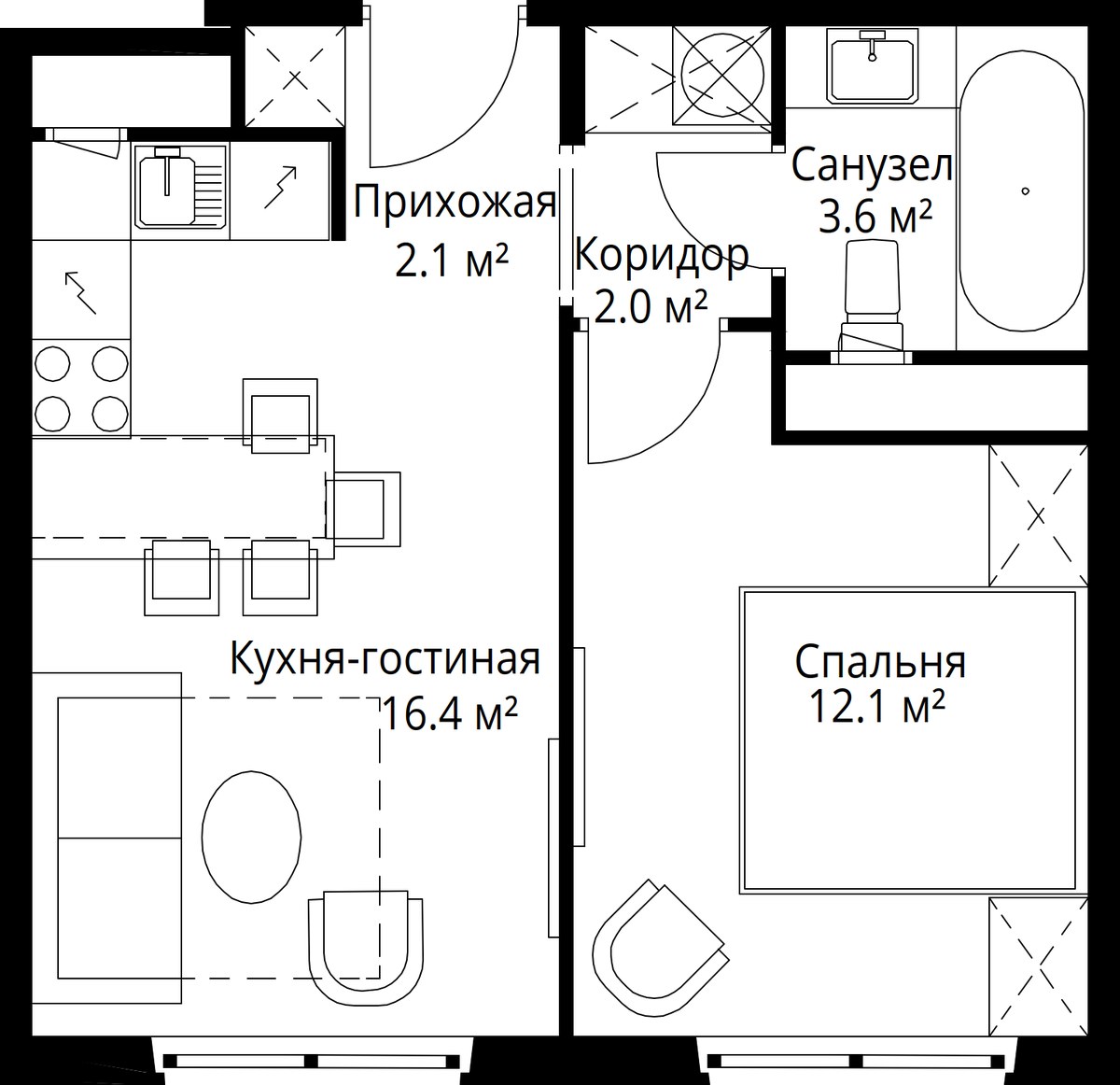 Планировка 36.2 м²