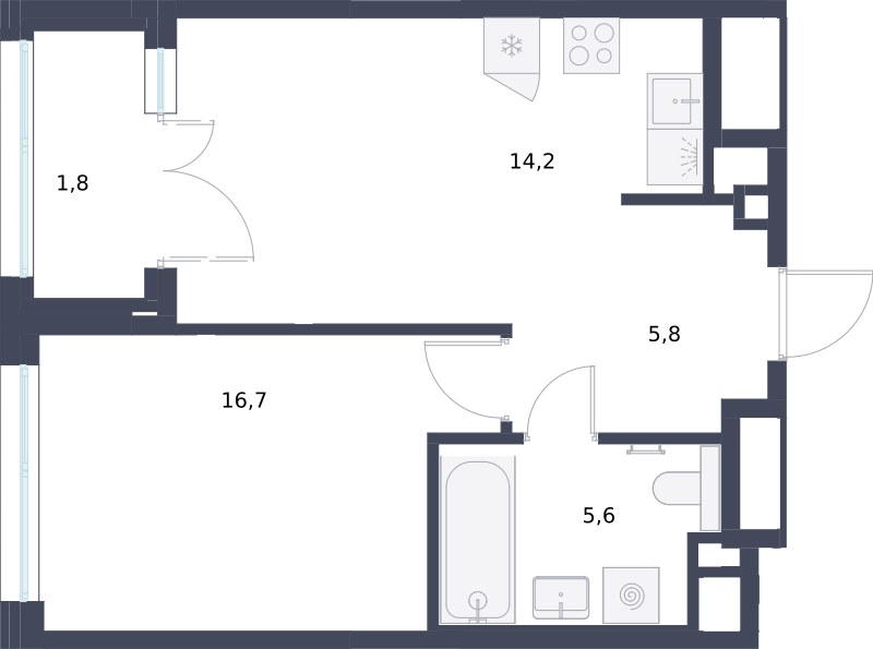 Планировка 44.1 м²