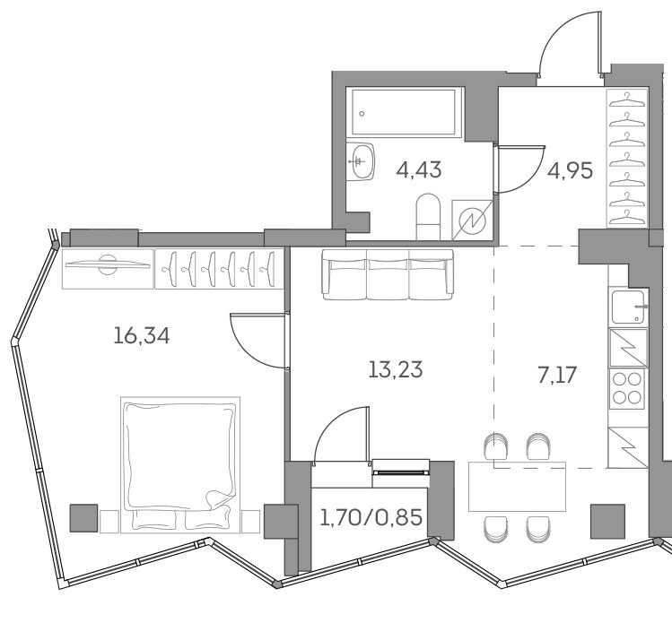 Планировка 46.97 м²