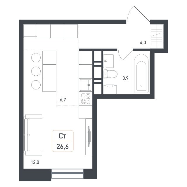 Планировка 27.4 м²