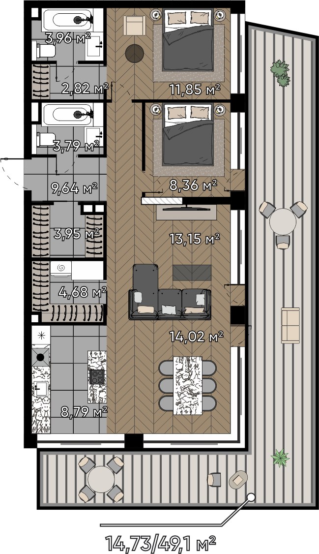 Планировка 99.74 м²