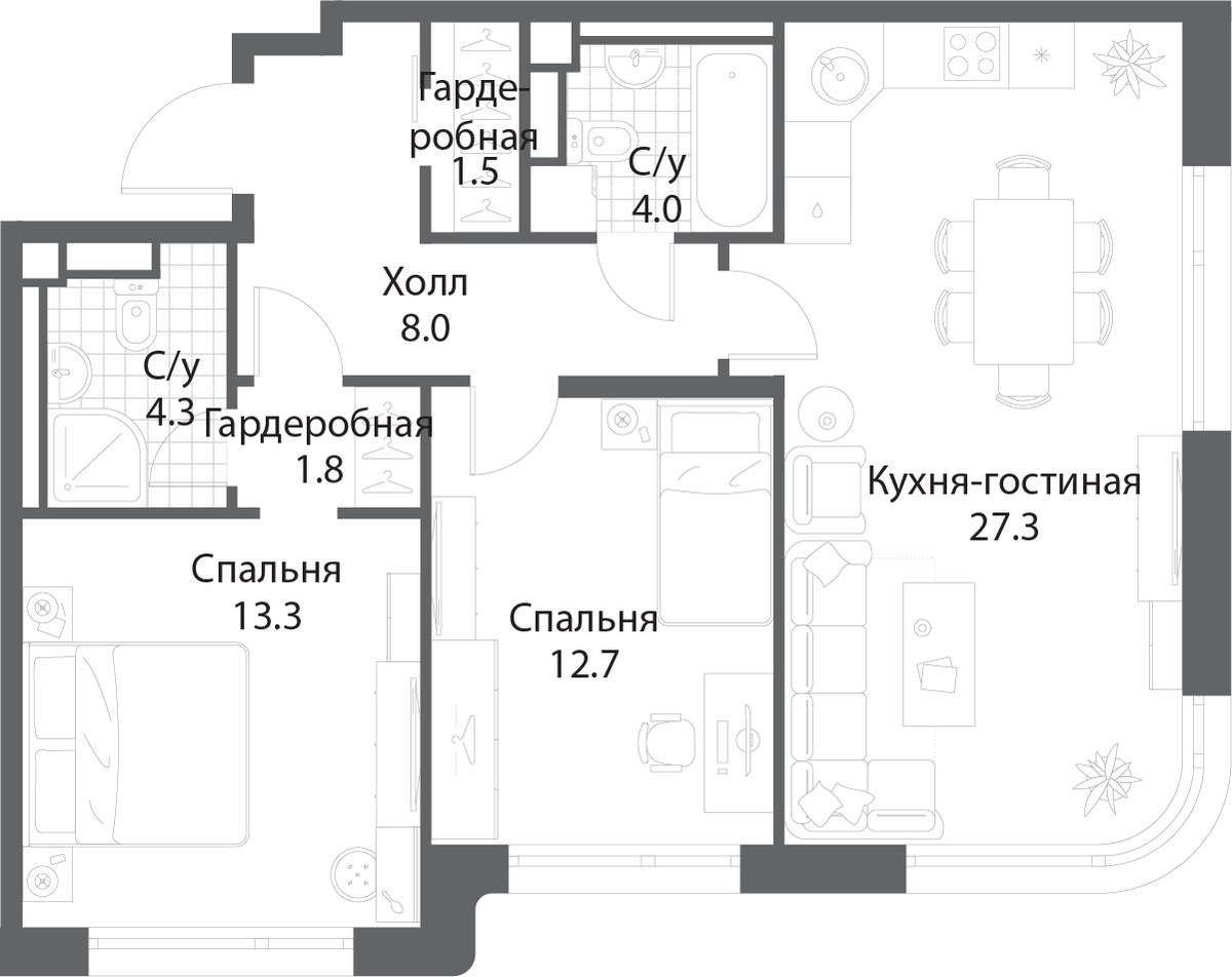 Планировка 72.6 м²