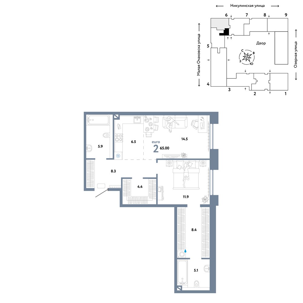 Планировка 65.0 м²
