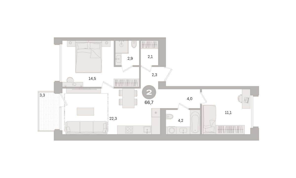 Планировка 66.7 м²